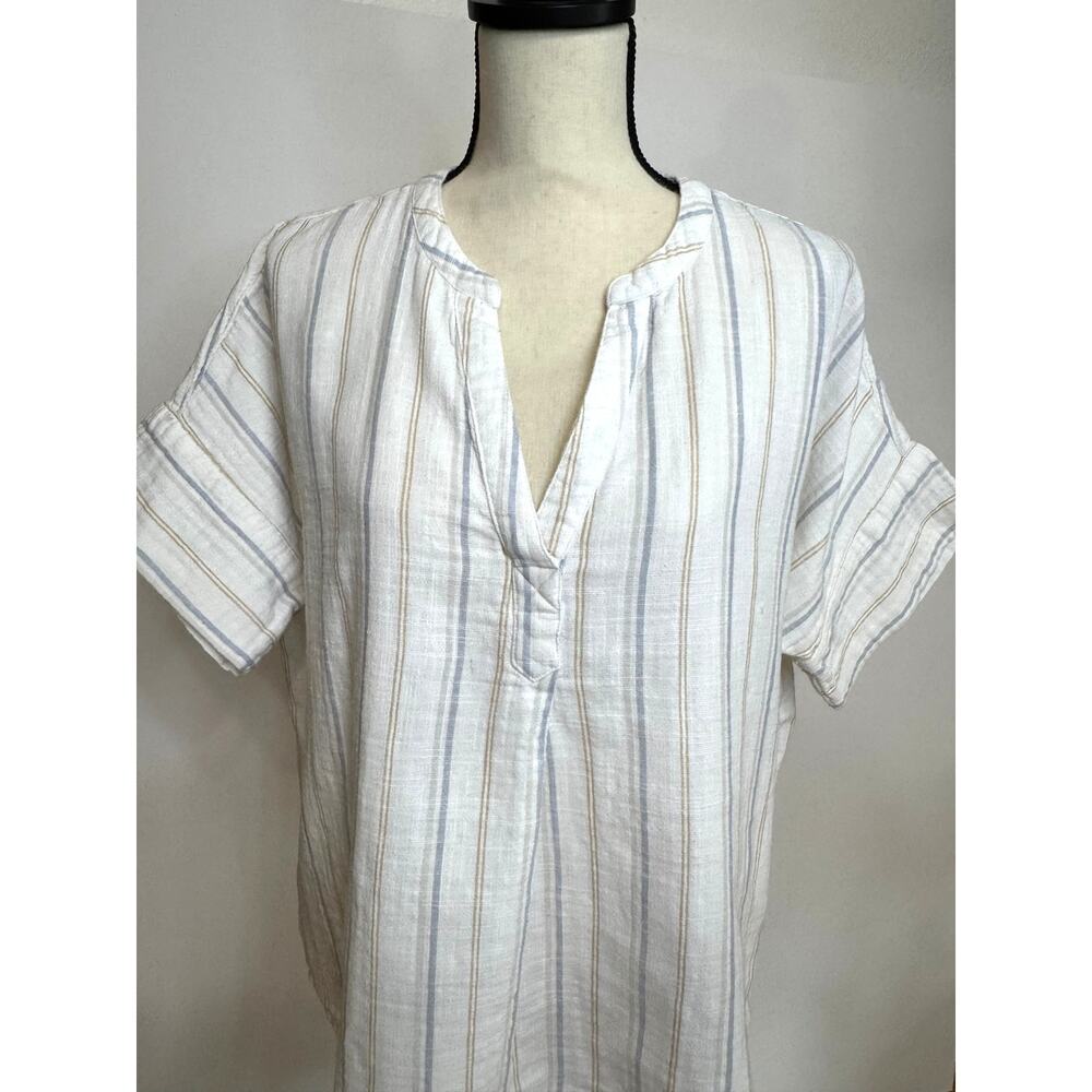 Madewell Lakeline White Short Sleeve Striped Popover Size L Cotton Swing Top